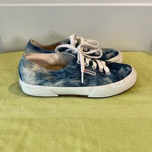Superga bleach dyed denim sneakers. Size 6